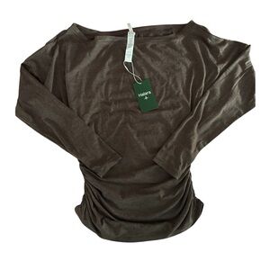 Halara Women’s Olive Long Sleeve Ruched Boatneck Top NWT